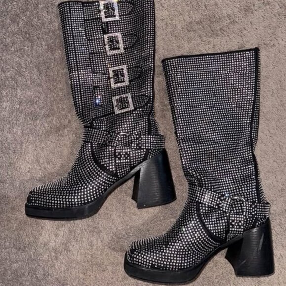 Azalea Wang Rhinestone Moto Boots - Picture 1 of 3